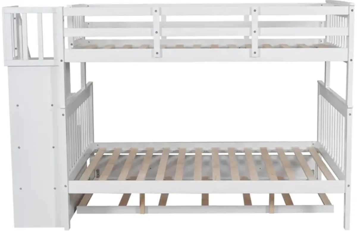 Stairway Bunk Bed With Twin Size Trundle, Storage And Guard Rail For Bedroom, Dorm