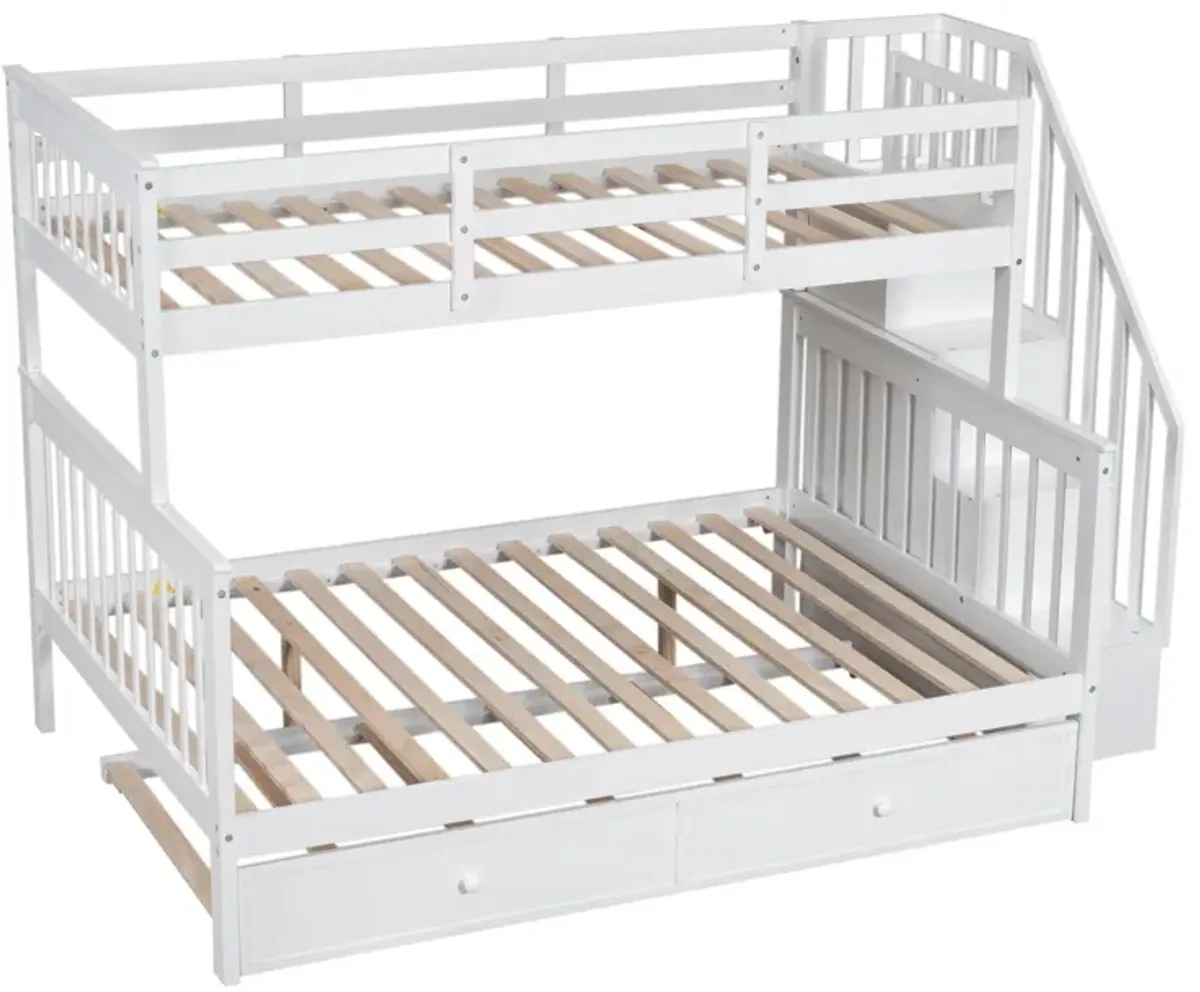 Stairway Bunk Bed With Twin Size Trundle, Storage And Guard Rail For Bedroom, Dorm