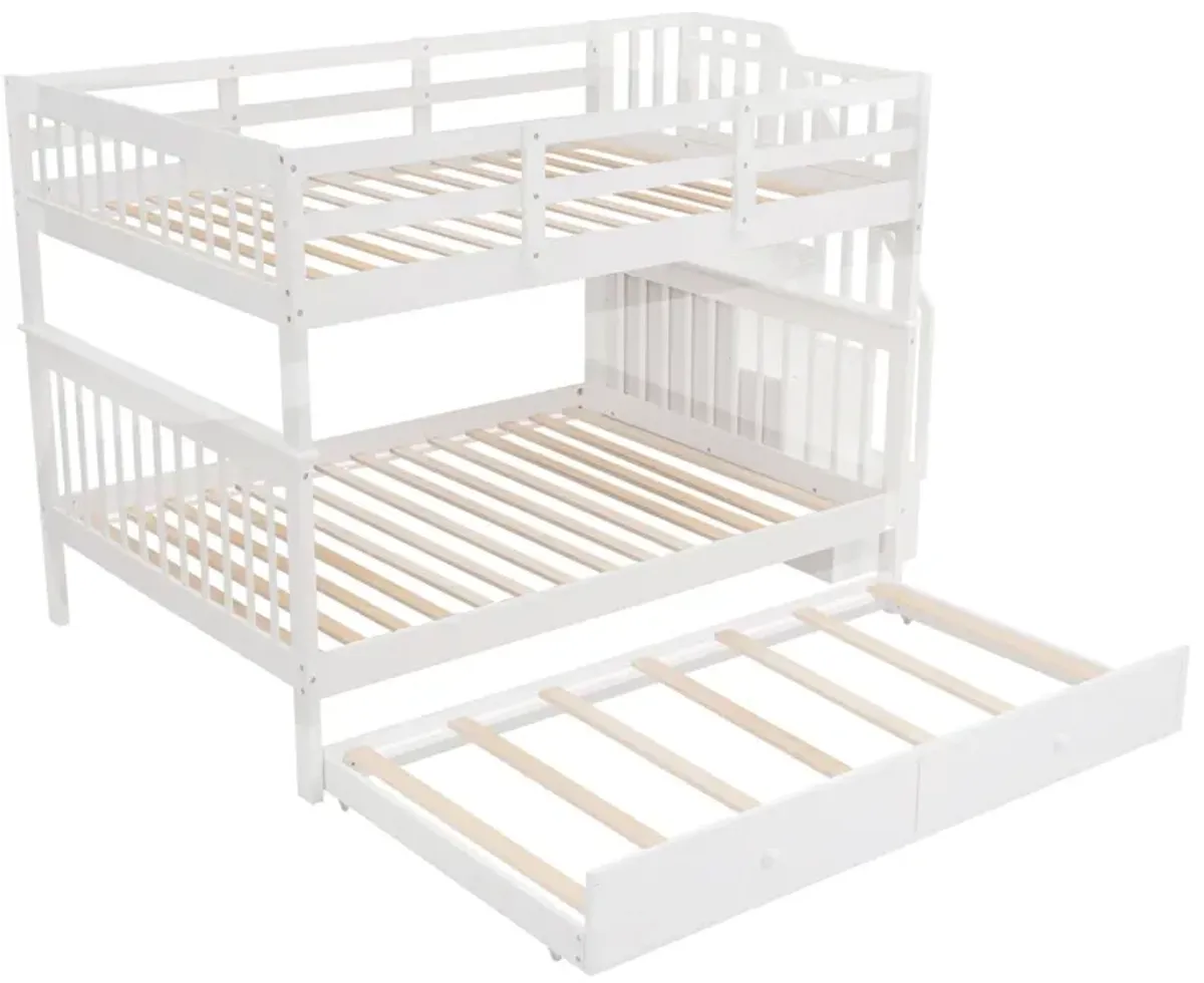 Stairway Bunk Bed With Twin Size Trundle, Storage And Guard Rail For Bedroom, Dorm