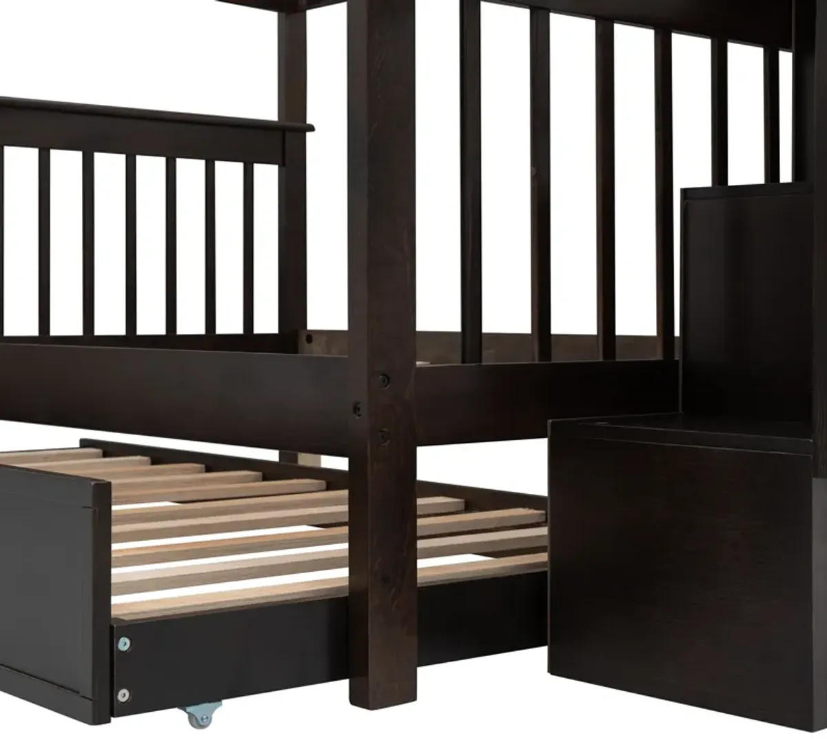 Stairway Bunk Bed With Twin Size Trundle, Storage And Guard Rail For Bedroom, Dorm