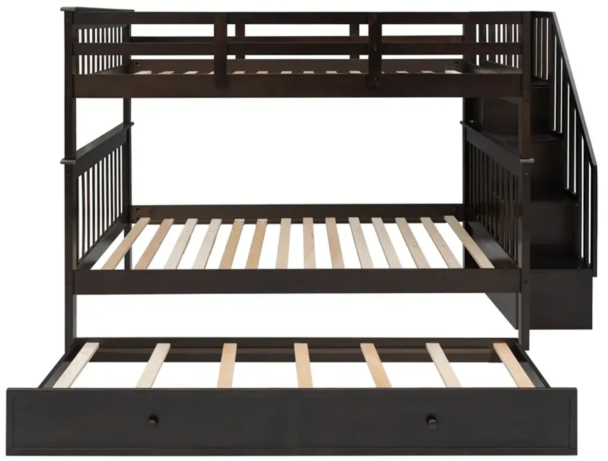 Stairway Bunk Bed With Twin Size Trundle, Storage And Guard Rail For Bedroom, Dorm