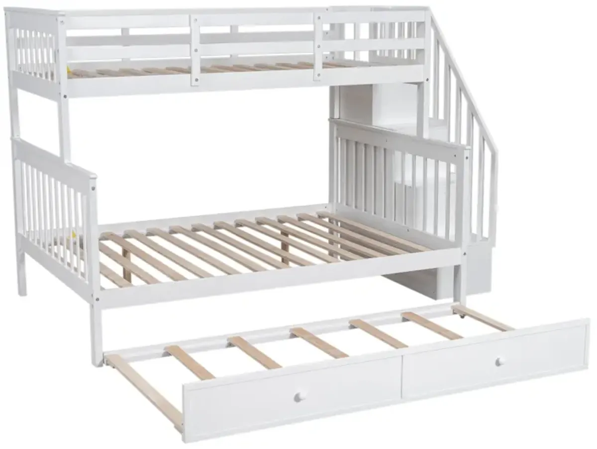 Stairway Bunk Bed With Twin Size Trundle, Storage And Guard Rail For Bedroom, Dorm