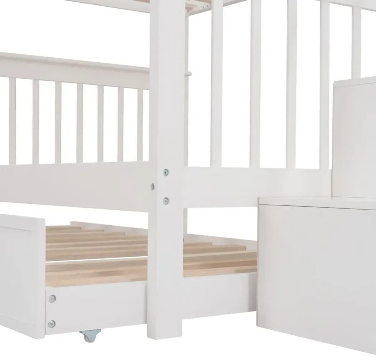 Stairway Bunk Bed With Twin Size Trundle, Storage And Guard Rail For Bedroom, Dorm