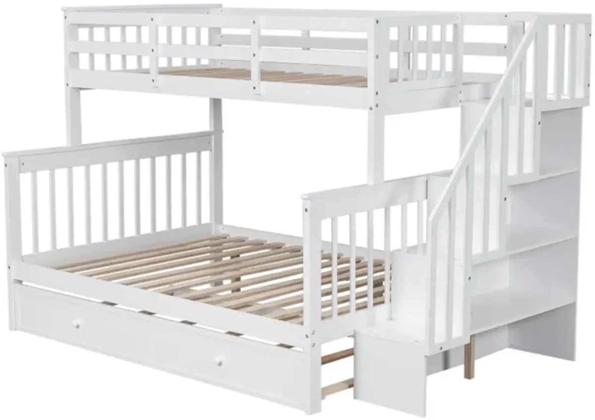 Stairway Bunk Bed With Twin Size Trundle, Storage And Guard Rail For Bedroom, Dorm