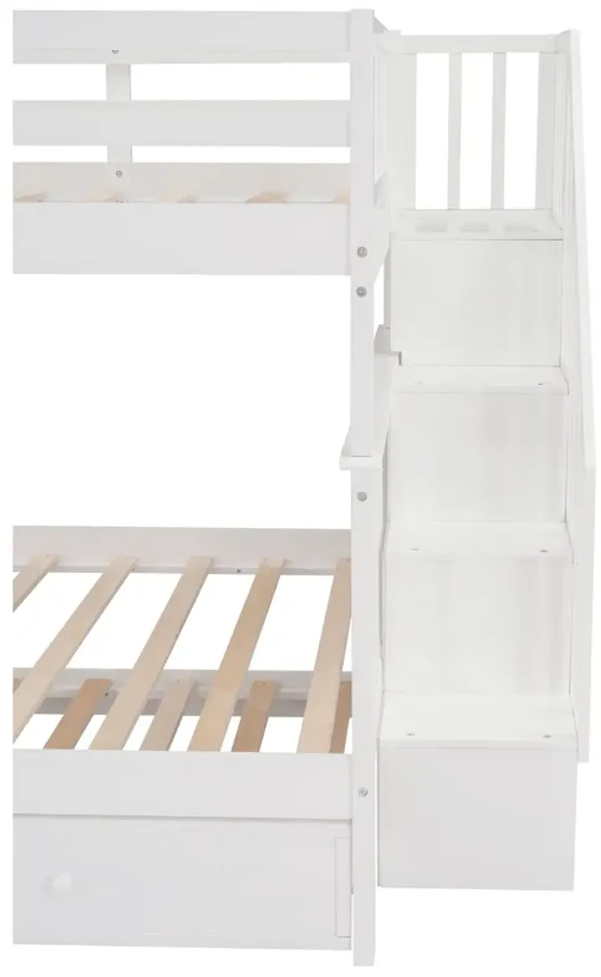 Stairway Bunk Bed With Twin Size Trundle, Storage And Guard Rail For Bedroom, Dorm