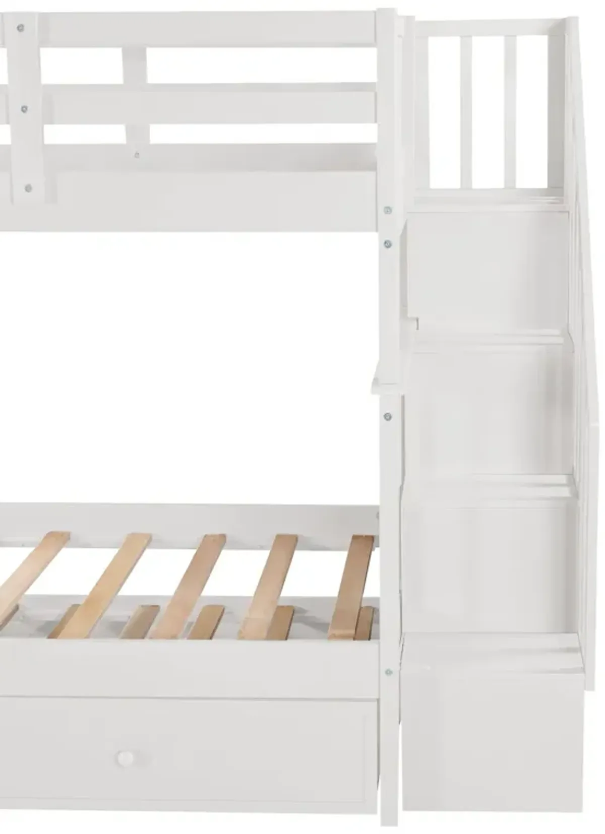 Stairway Bunk Bed With Twin Size Trundle, Storage And Guard Rail For Bedroom, Dorm