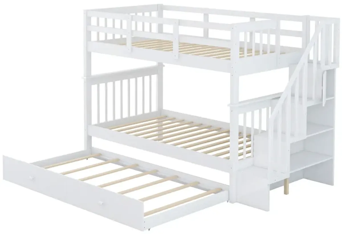 Stairway Bunk Bed With Twin Size Trundle, Storage And Guard Rail For Bedroom, Dorm