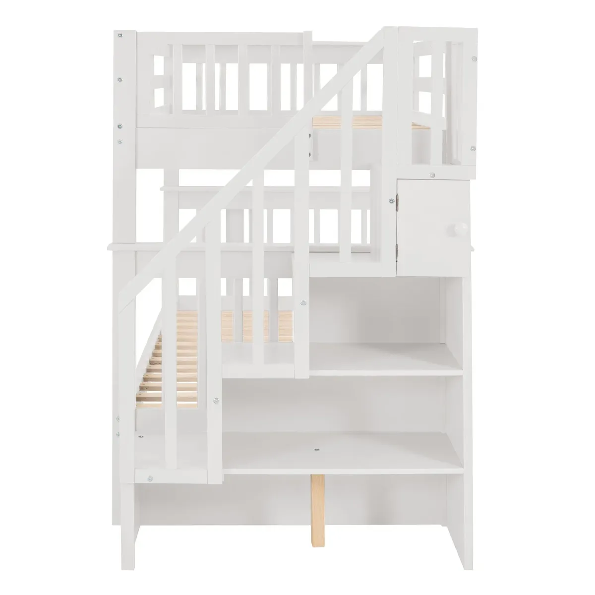 Stairway Bunk Bed With Twin Size Trundle, Storage And Guard Rail For Bedroom, Dorm