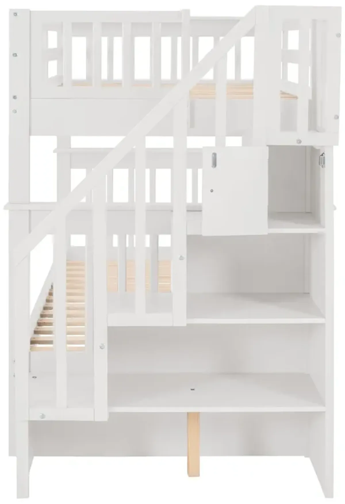 Stairway Bunk Bed With Twin Size Trundle, Storage And Guard Rail For Bedroom, Dorm