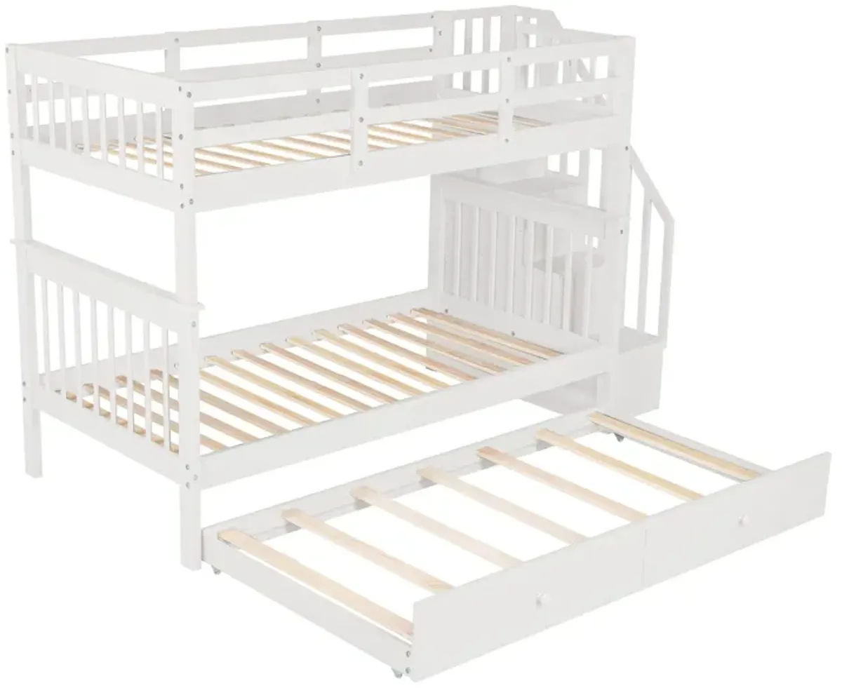 Stairway Bunk Bed With Twin Size Trundle, Storage And Guard Rail For Bedroom, Dorm