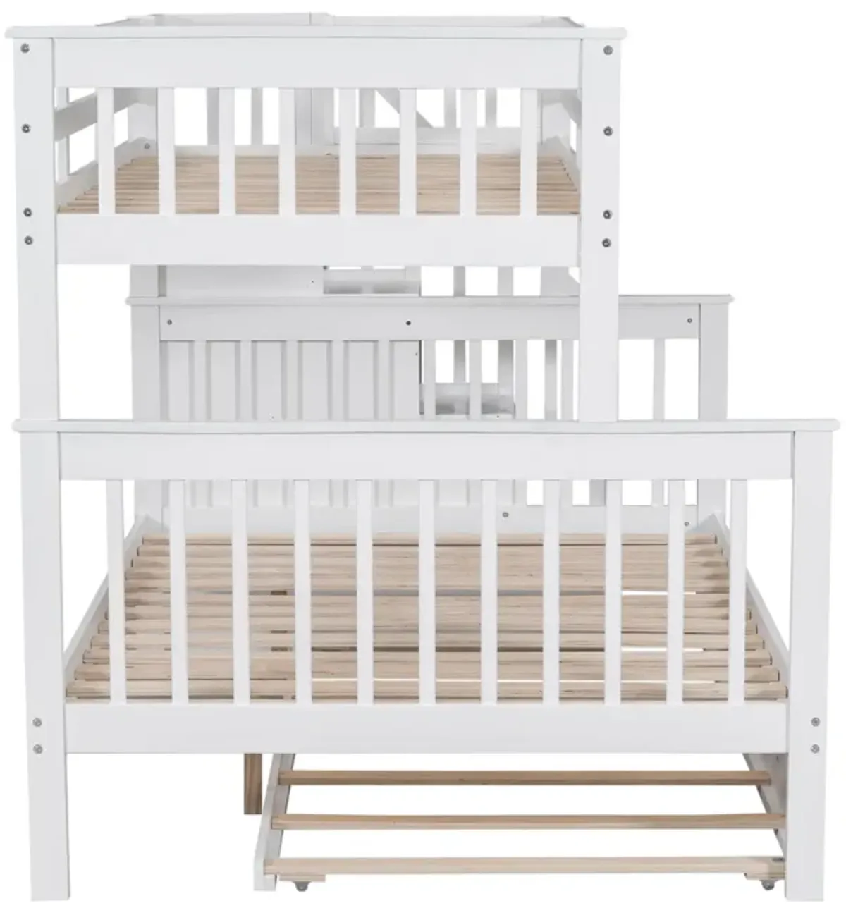 Stairway Bunk Bed With Twin Size Trundle, Storage And Guard Rail For Bedroom, Dorm