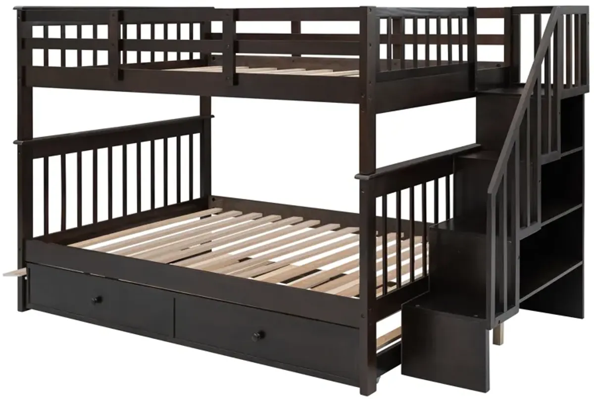 Stairway Bunk Bed With Twin Size Trundle, Storage And Guard Rail For Bedroom, Dorm