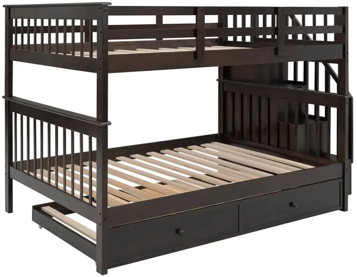 Stairway Bunk Bed With Twin Size Trundle, Storage And Guard Rail For Bedroom, Dorm