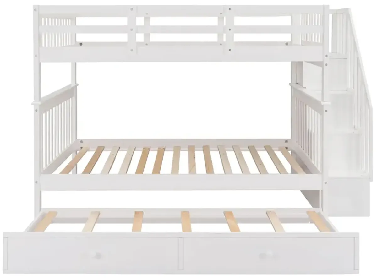 Stairway Bunk Bed With Twin Size Trundle, Storage And Guard Rail For Bedroom, Dorm