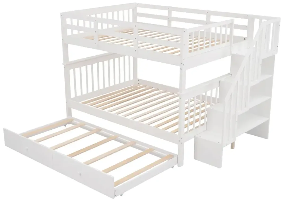 Stairway Bunk Bed With Twin Size Trundle, Storage And Guard Rail For Bedroom, Dorm