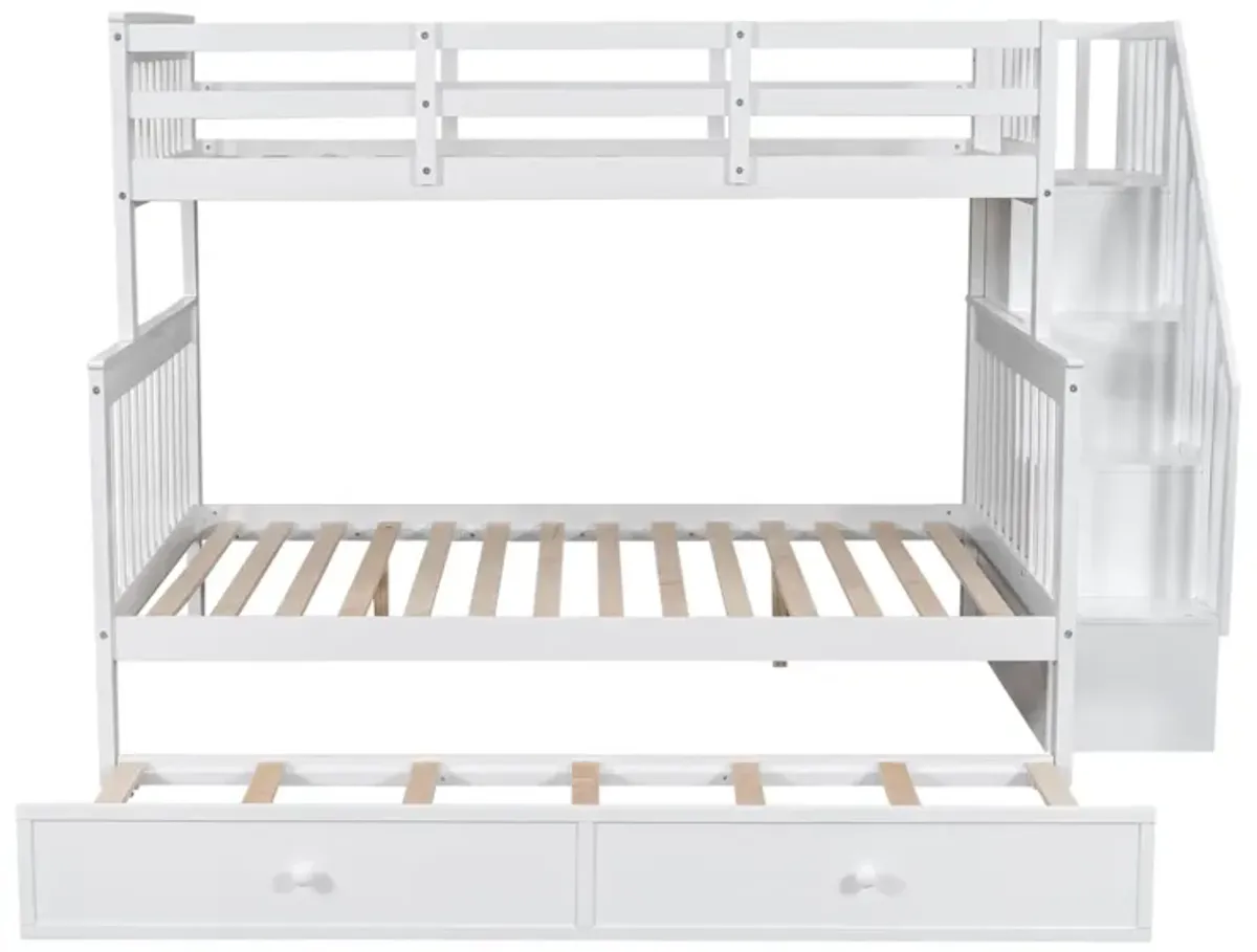 Stairway Bunk Bed With Twin Size Trundle, Storage And Guard Rail For Bedroom, Dorm