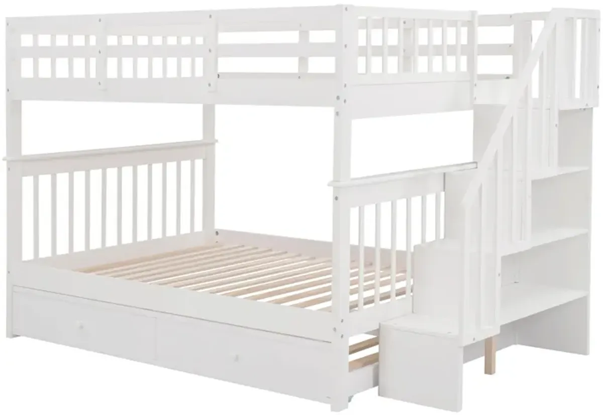 Stairway Bunk Bed With Twin Size Trundle, Storage And Guard Rail For Bedroom, Dorm