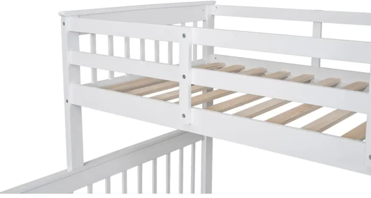 Stairway Bunk Bed With Twin Size Trundle, Storage And Guard Rail For Bedroom, Dorm