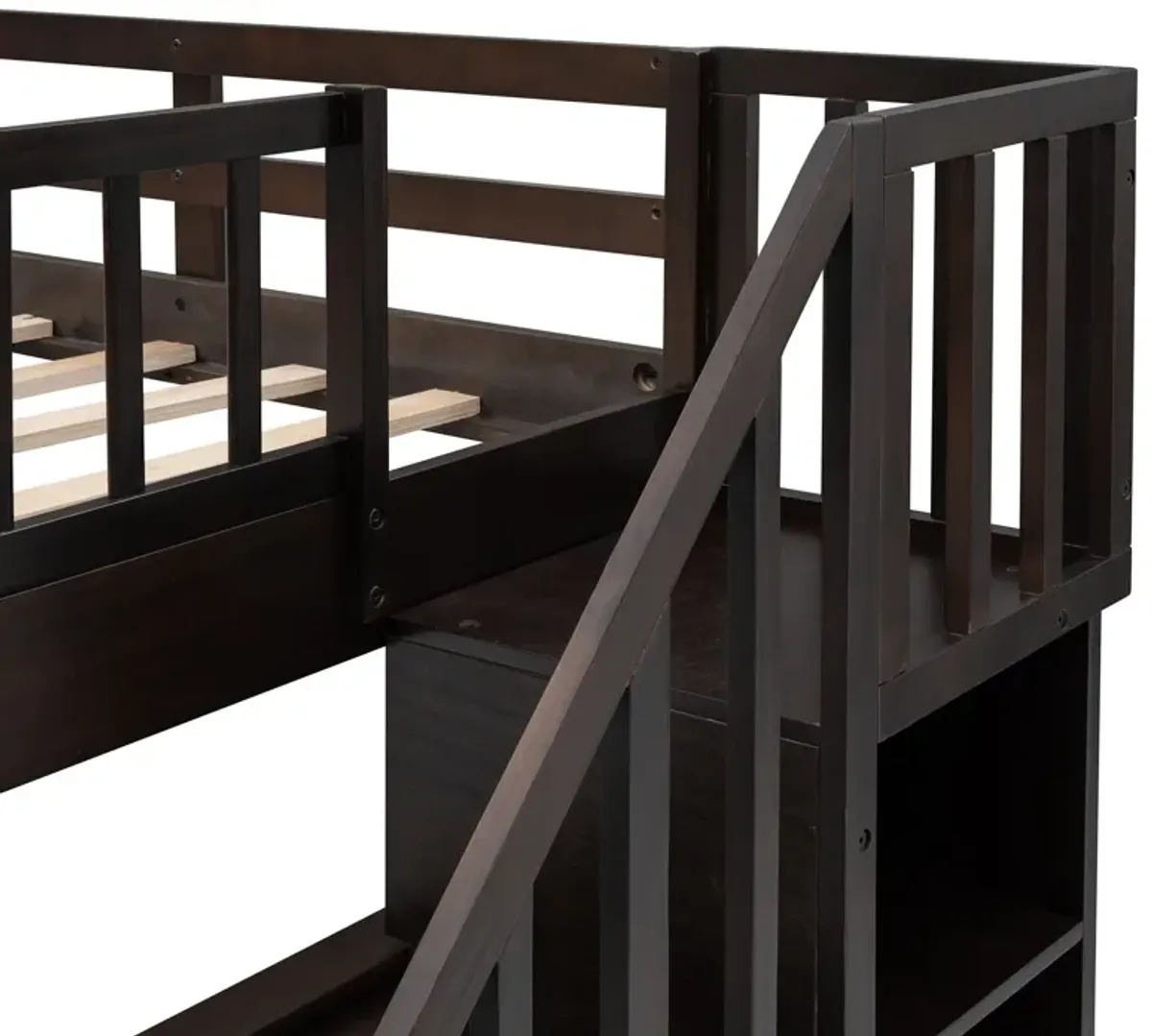 Stairway Bunk Bed With Twin Size Trundle, Storage And Guard Rail For Bedroom, Dorm