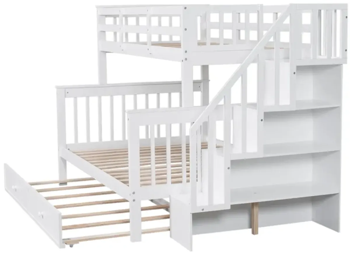 Stairway Bunk Bed With Twin Size Trundle, Storage And Guard Rail For Bedroom, Dorm