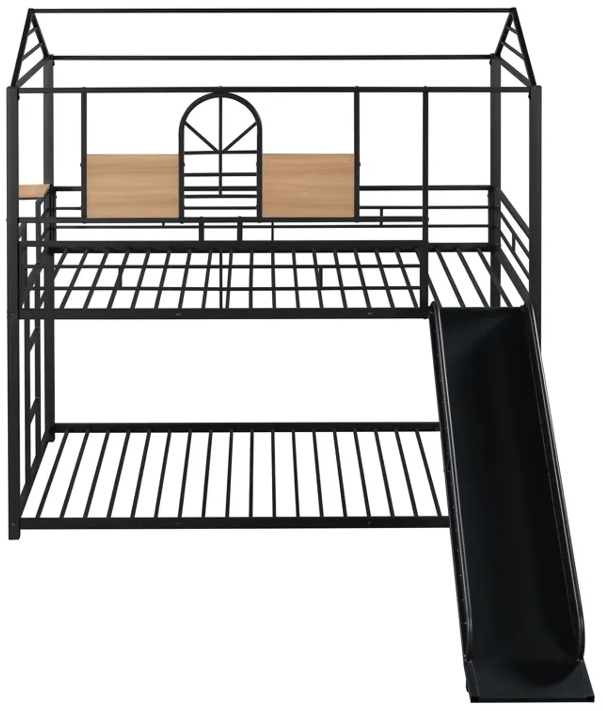 Twin Over Twin Metal Bunk Bed, Metal Housebed With Slide, Three Colors Available