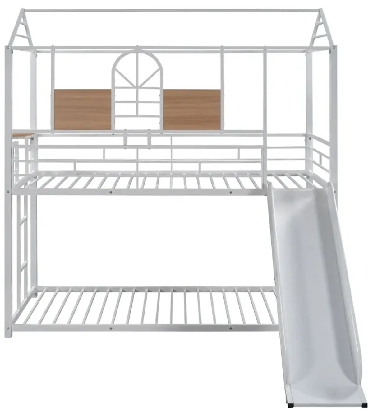 Twin Over Twin Metal Bunk Bed, Metal Housebed With Slide, Three Colors Available