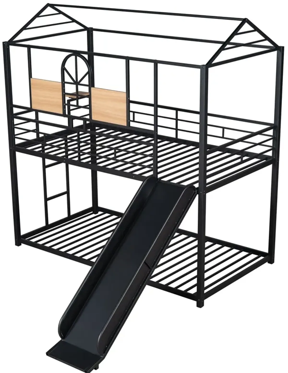 Twin Over Twin Metal Bunk Bed, Metal Housebed With Slide, Three Colors Available