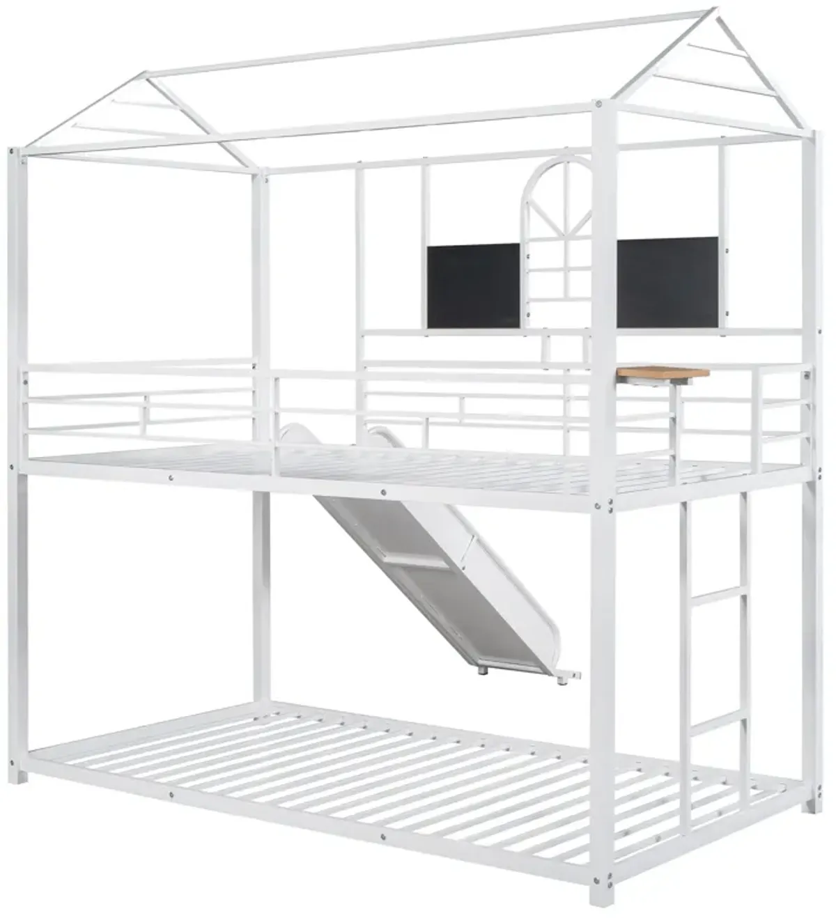 Twin Over Twin Metal Bunk Bed, Metal Housebed With Slide, Three Colors Available