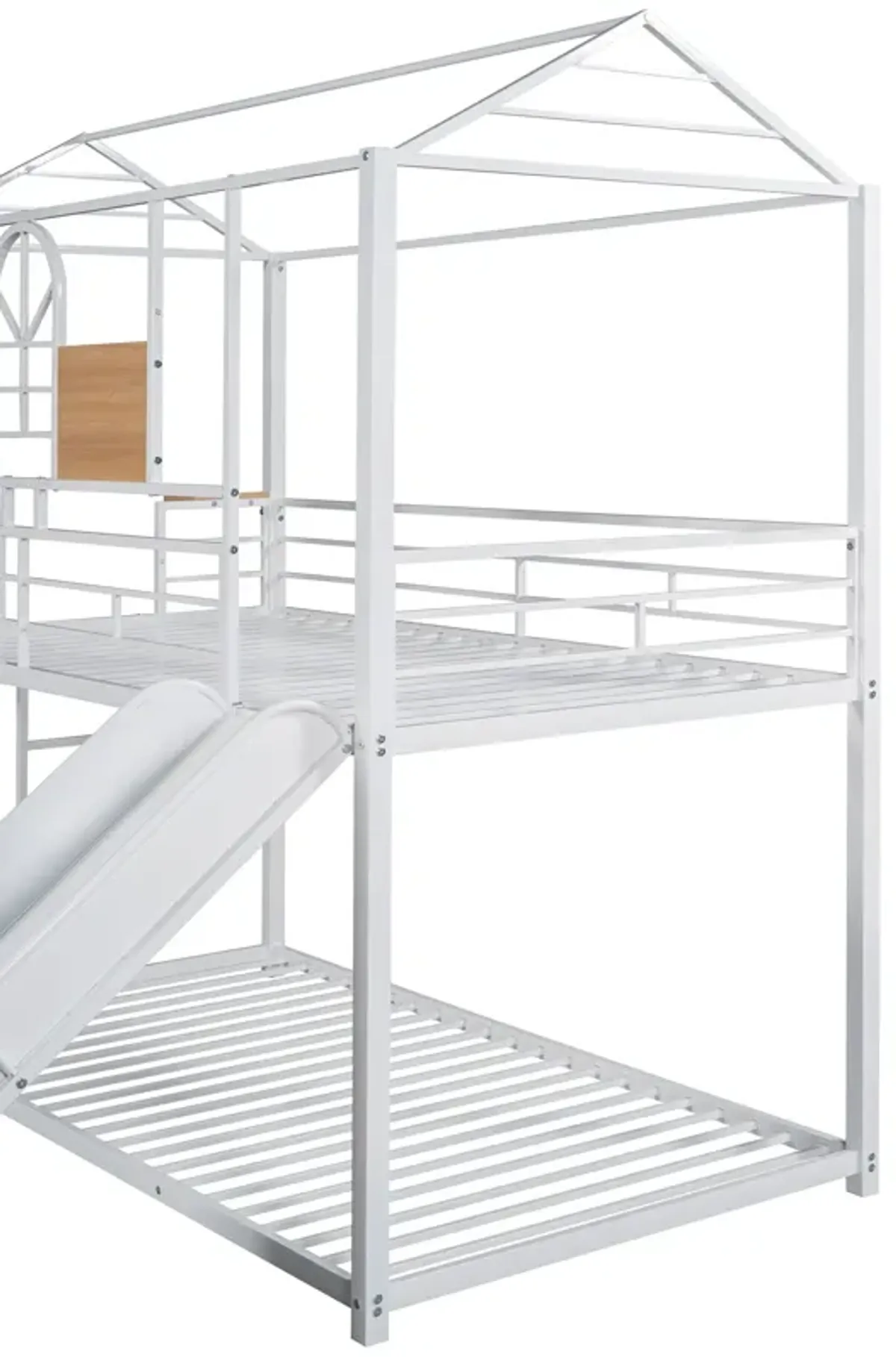 Twin Over Twin Metal Bunk Bed, Metal Housebed With Slide, Three Colors Available