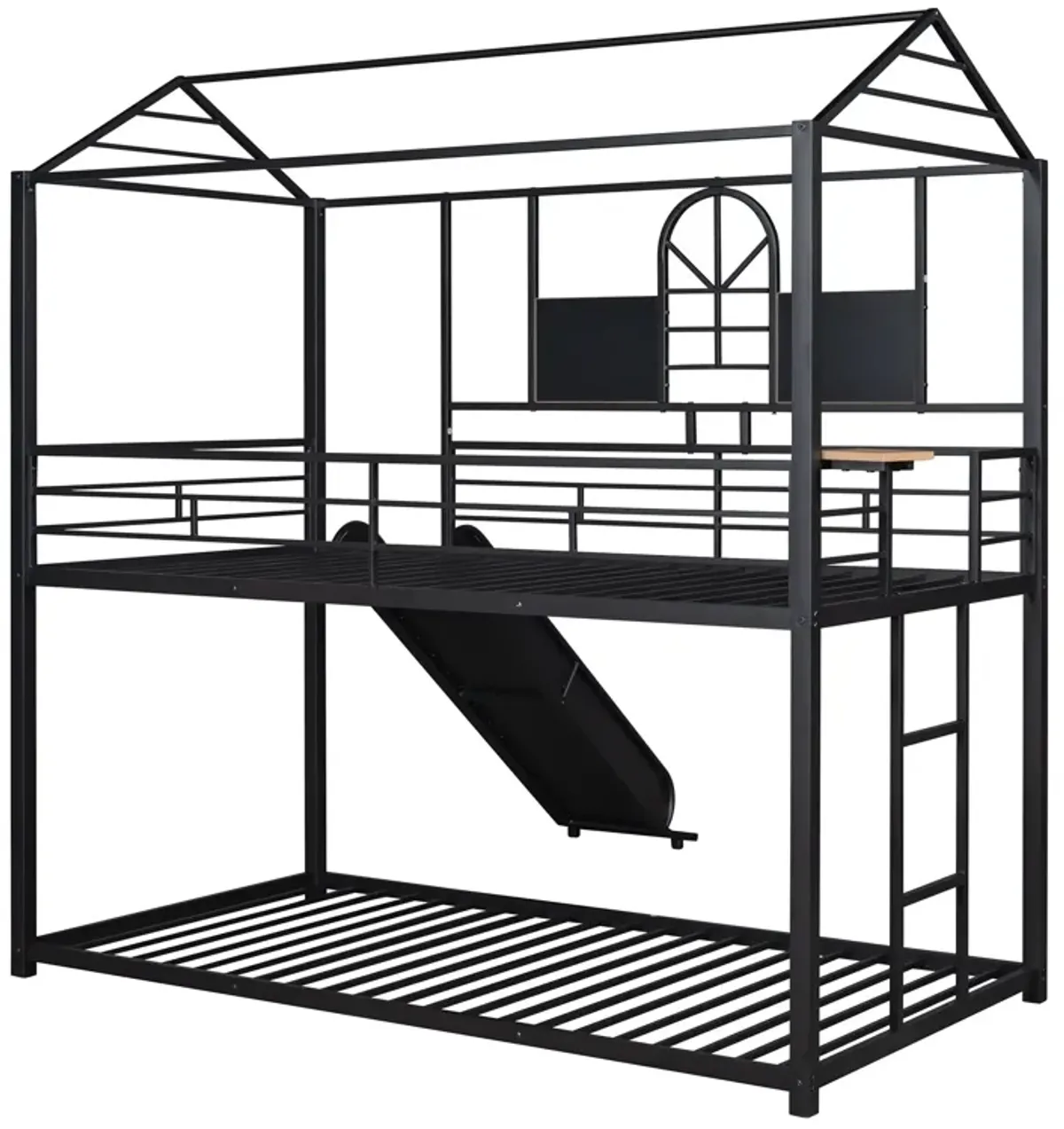 Twin Over Twin Metal Bunk Bed, Metal Housebed With Slide, Three Colors Available