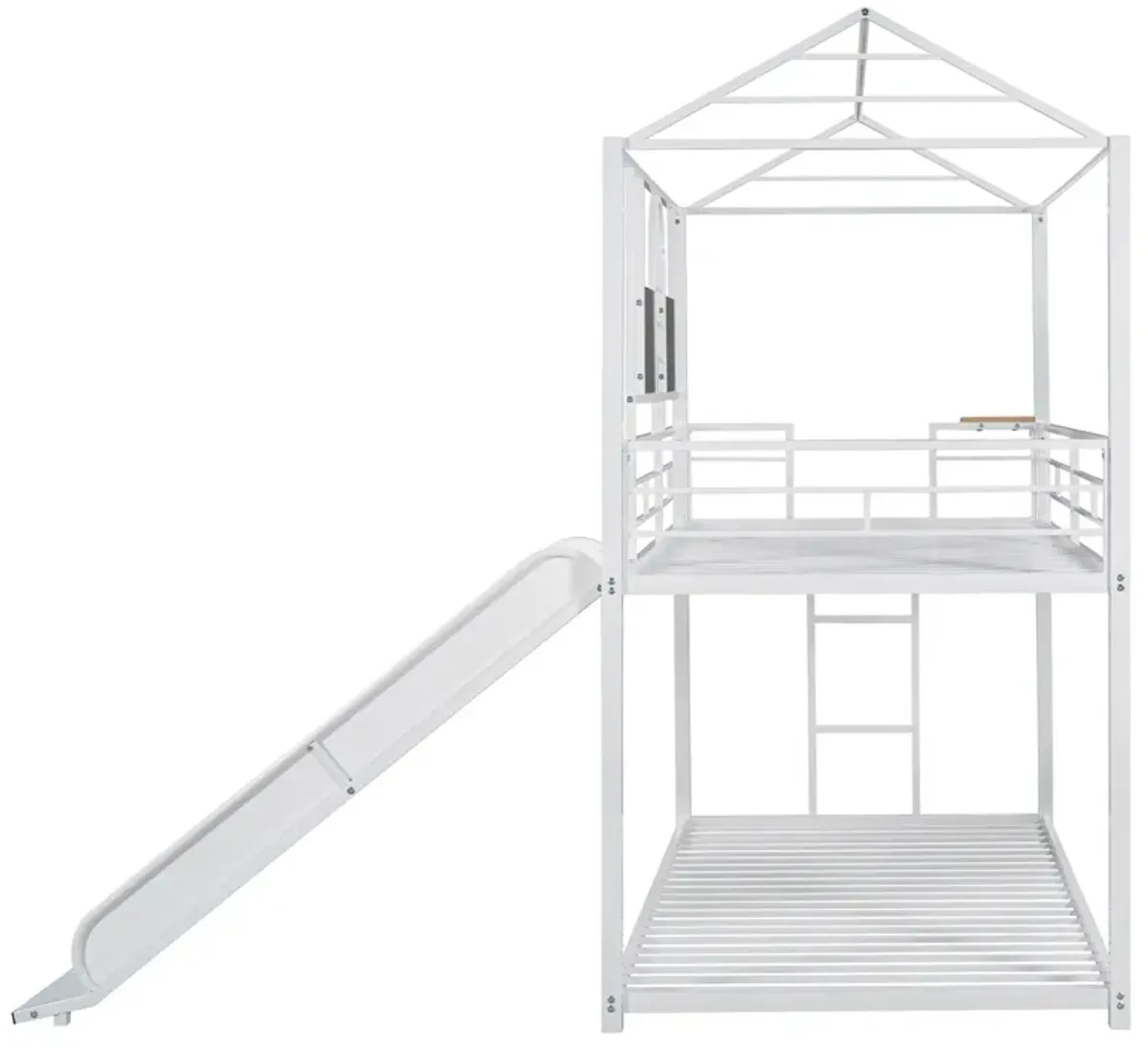 Twin Over Twin Metal Bunk Bed, Metal Housebed With Slide, Three Colors Available