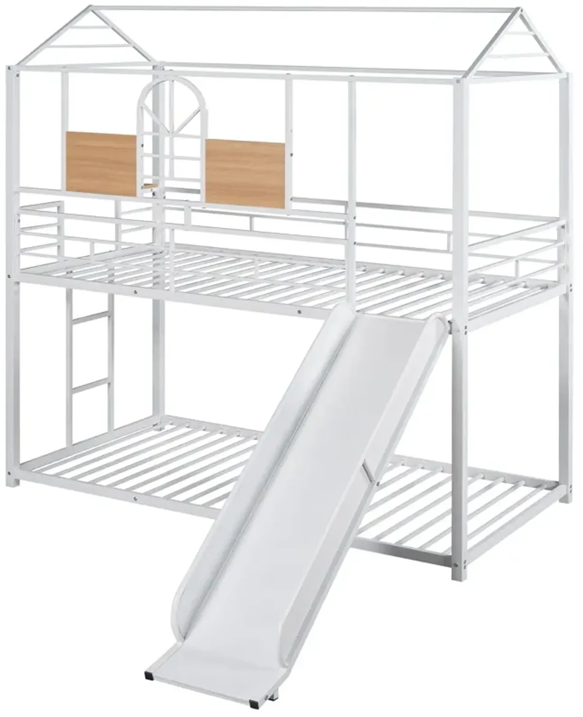 Twin Over Twin Metal Bunk Bed, Metal Housebed With Slide, Three Colors Available