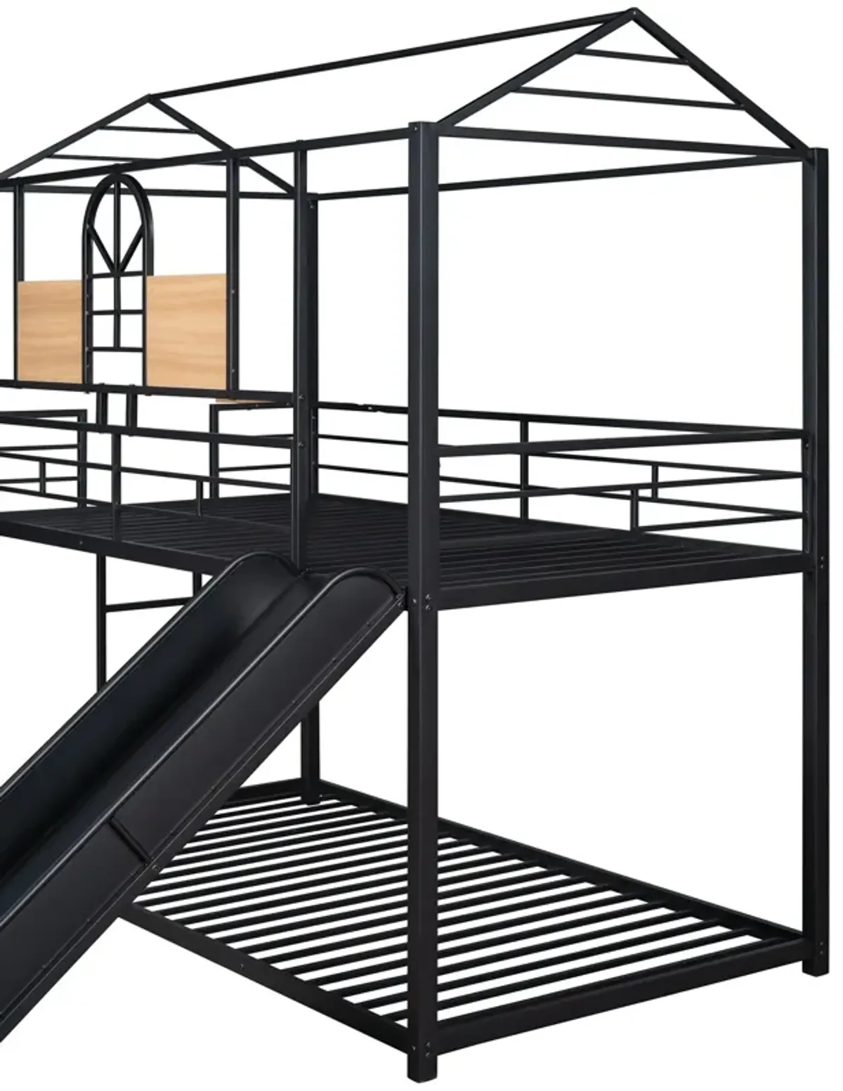 Twin Over Twin Metal Bunk Bed, Metal Housebed With Slide, Three Colors Available