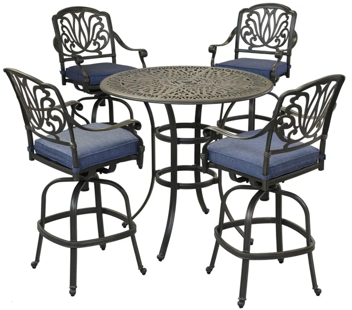 Round 42" Long Bar Height Dining Set With Cushions