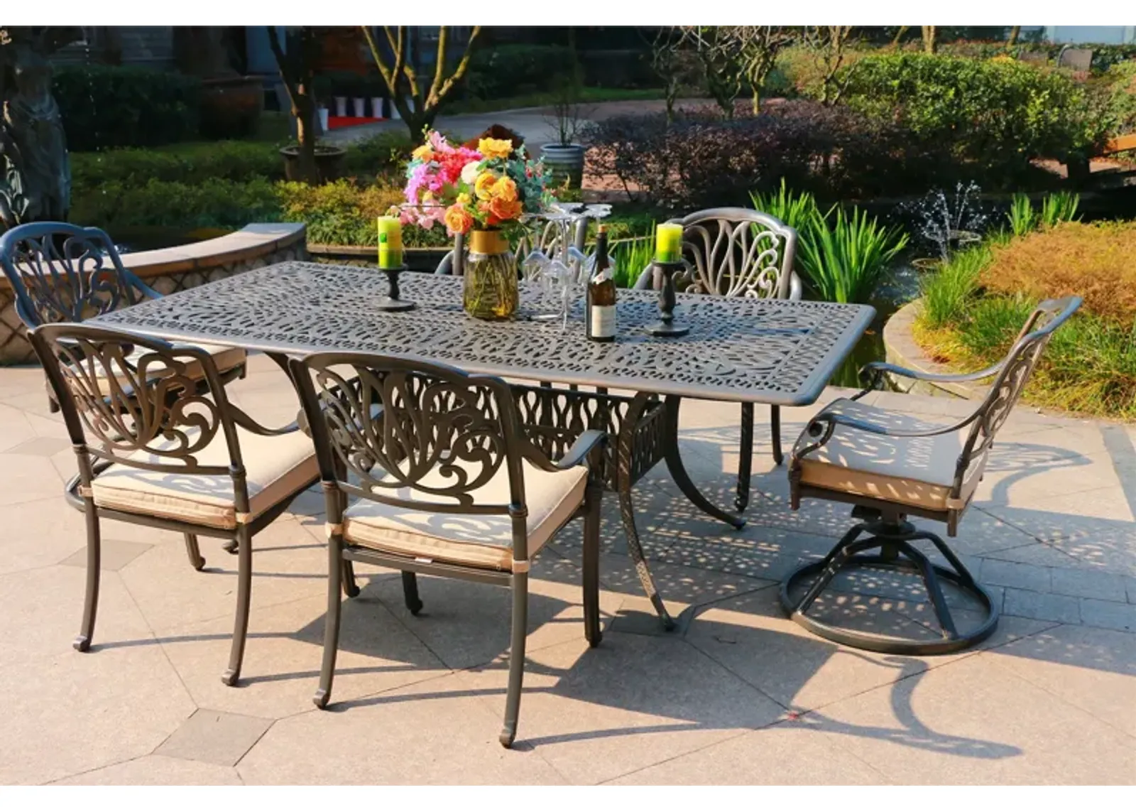 Rectangular 84.2" Long Dining Set With Sunbrella Cushions