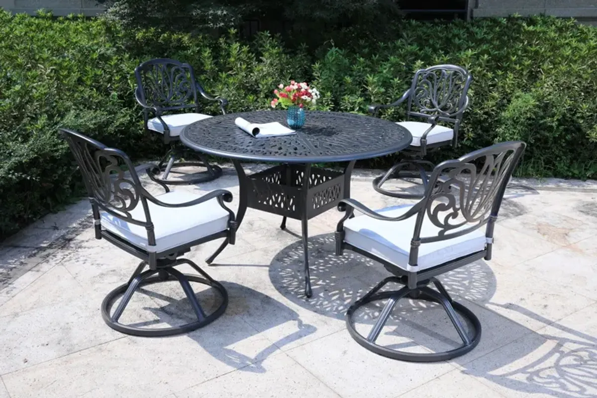 Round 48.03" Long Aluminum Dining Set With Cushions