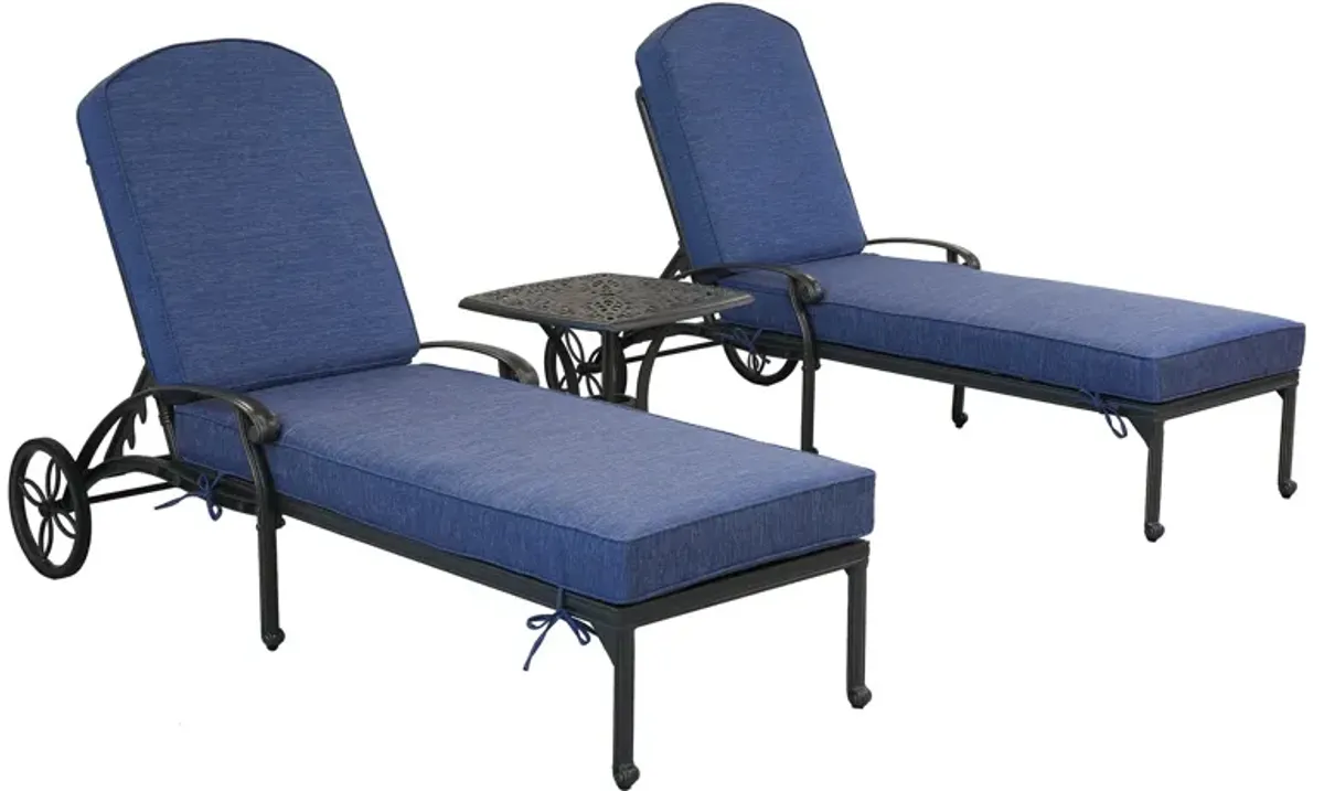 Reclining Chaise Lounge Set With Cushion And Table - Metal