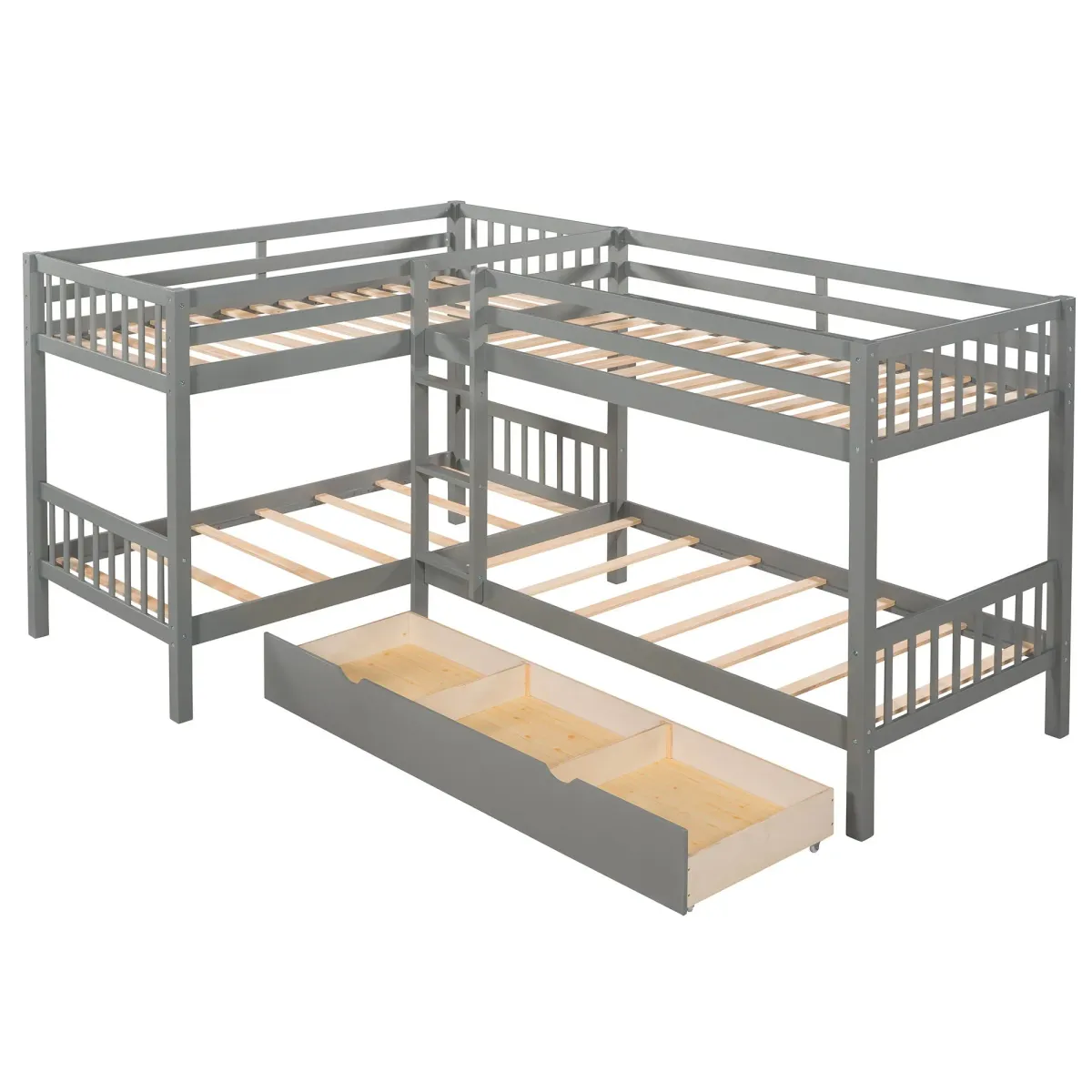 Twin L Shaped Bunk Bed With Drawers