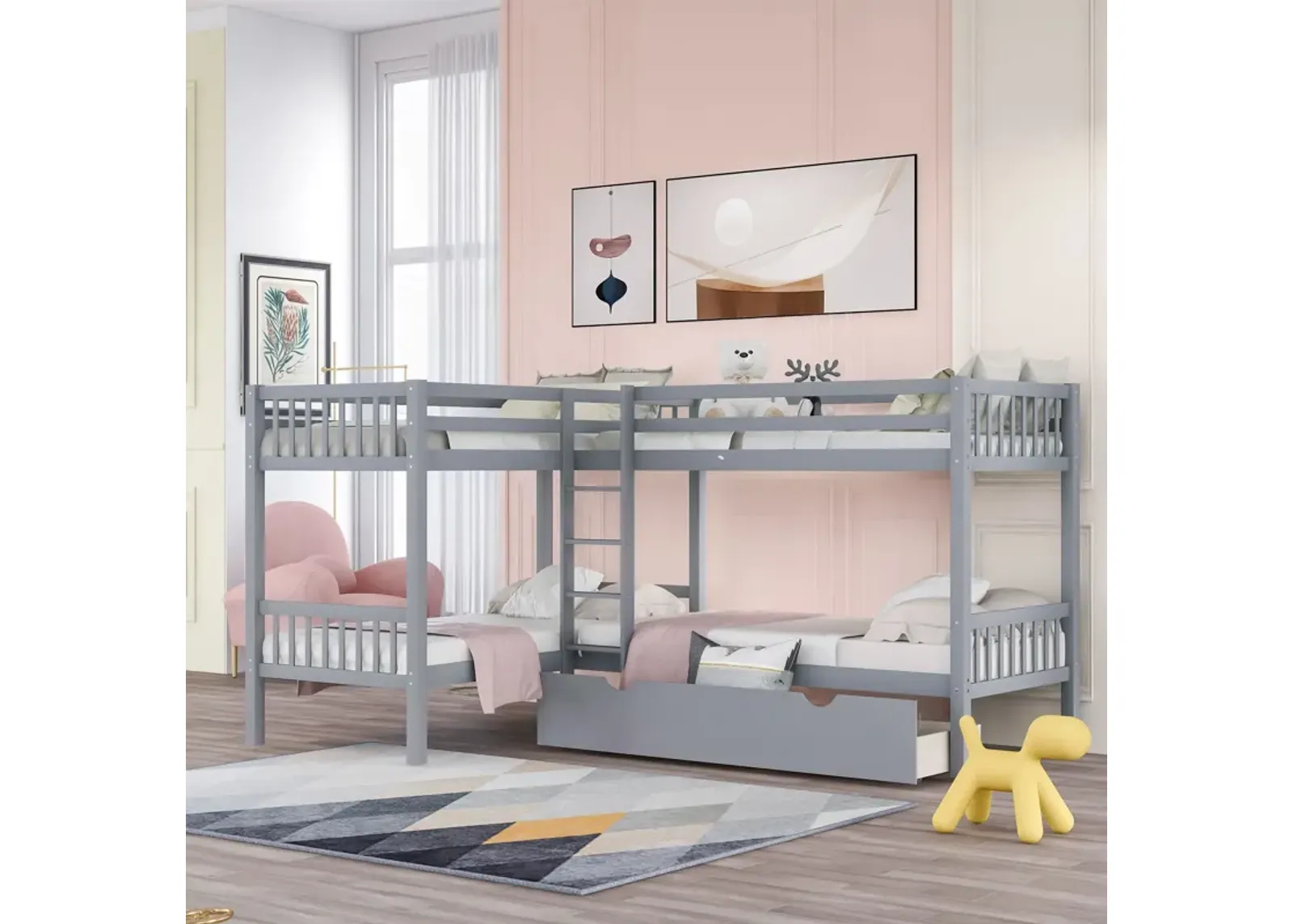 Twin L Shaped Bunk Bed With Drawers