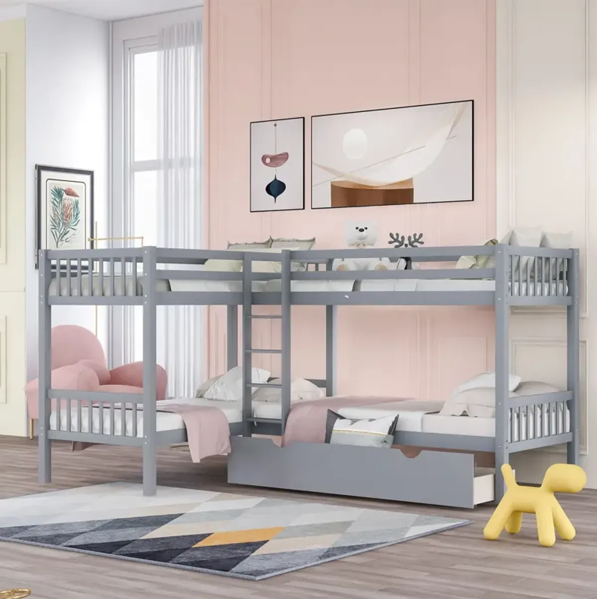 Twin L Shaped Bunk Bed With Drawers