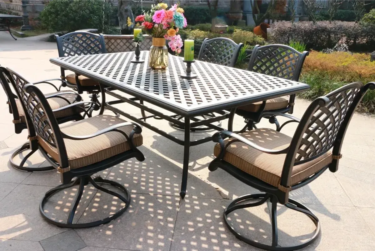 Rectangular 6 Person 85.83" Long Aluminum Dining Set With Cushions