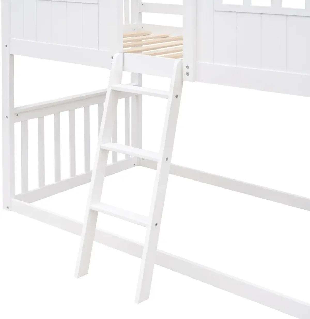 Twin Over Twin House Bunk Bed With Ladder, Wood Bed