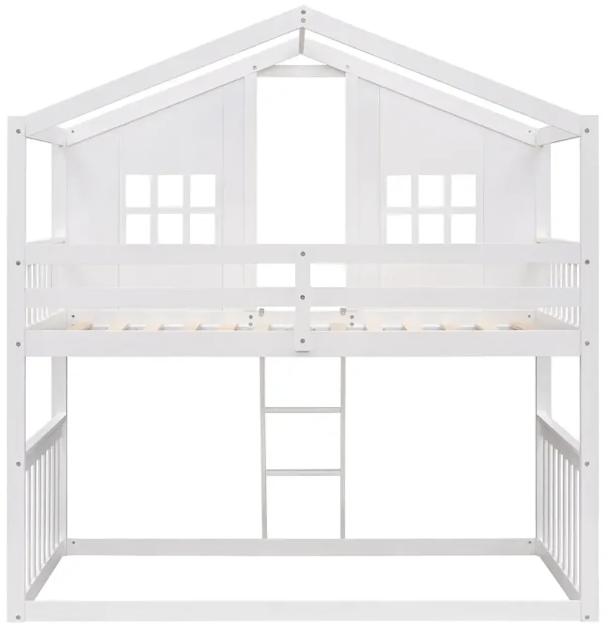 Twin Over Twin House Bunk Bed With Ladder, Wood Bed