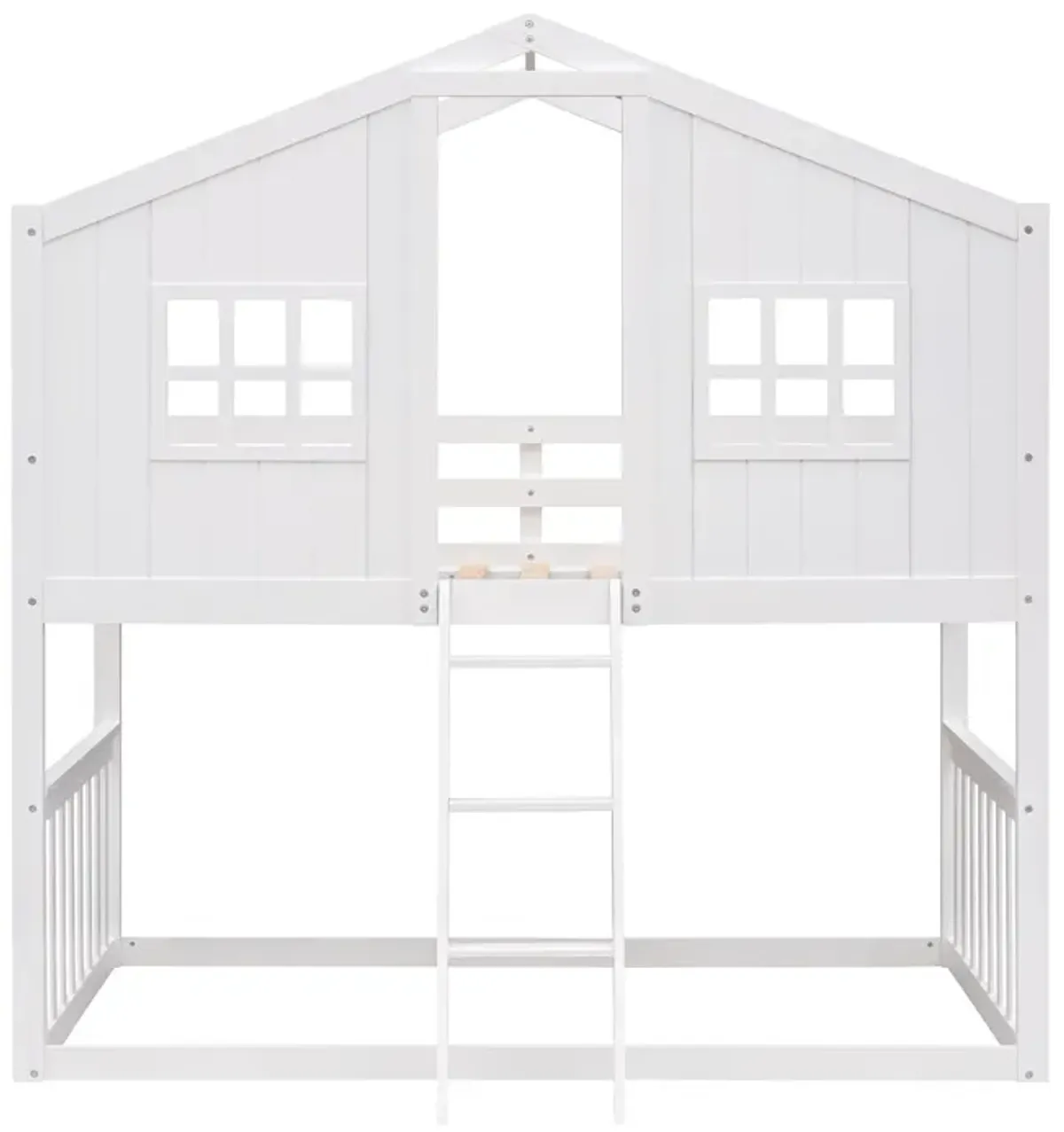 Twin Over Twin House Bunk Bed With Ladder, Wood Bed