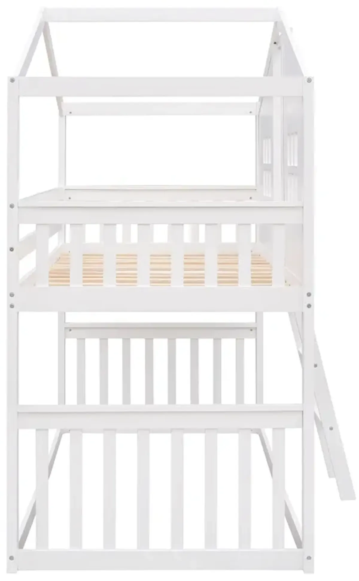 Twin Over Twin House Bunk Bed With Ladder, Wood Bed