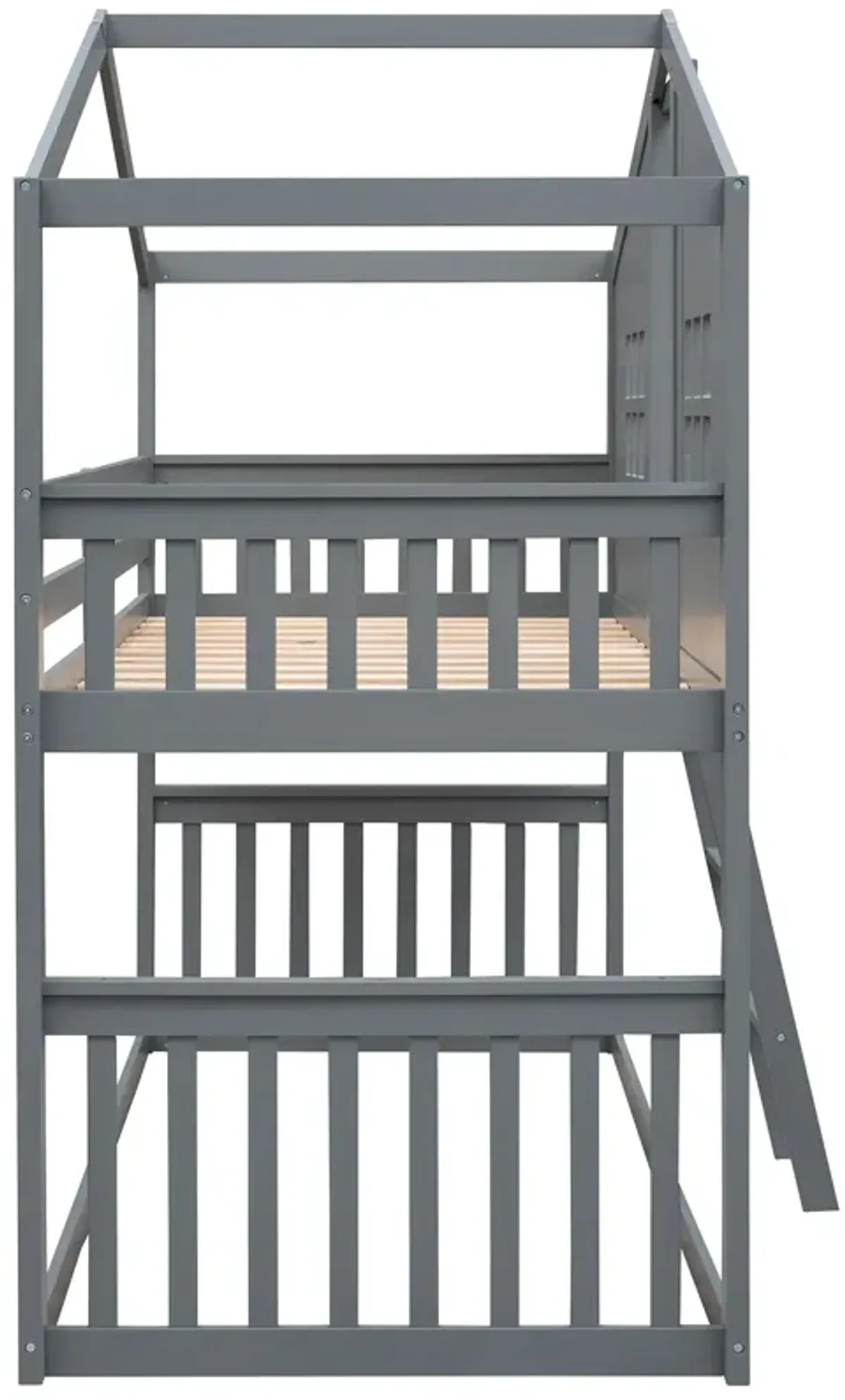 Twin Over Twin House Bunk Bed With Ladder, Wood Bed