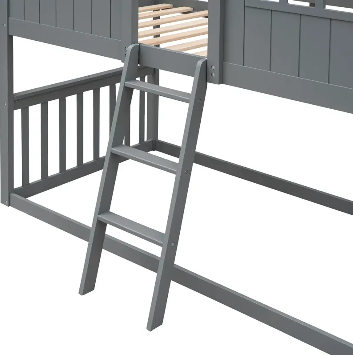 Twin Over Twin House Bunk Bed With Ladder, Wood Bed