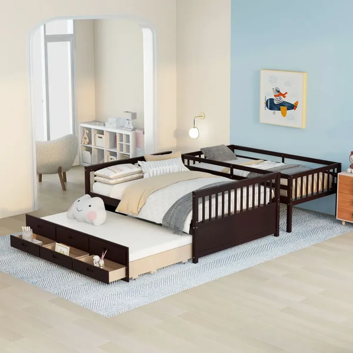 Twin Over Full Bunk Bed With Twin Size Trundle, Separable Bunk Bed With Drawers For Bedroom