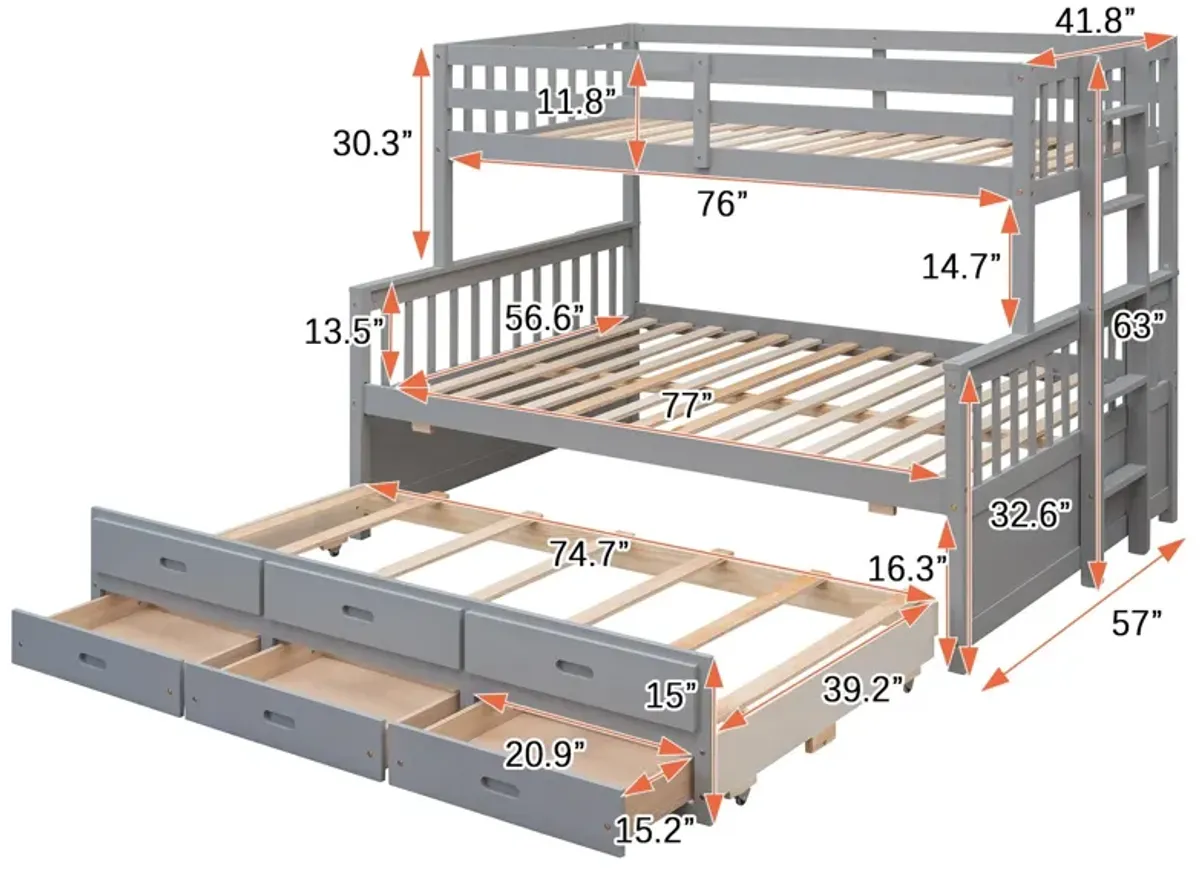 Twin Over Full Bunk Bed With Twin Size Trundle, Separable Bunk Bed With Drawers For Bedroom