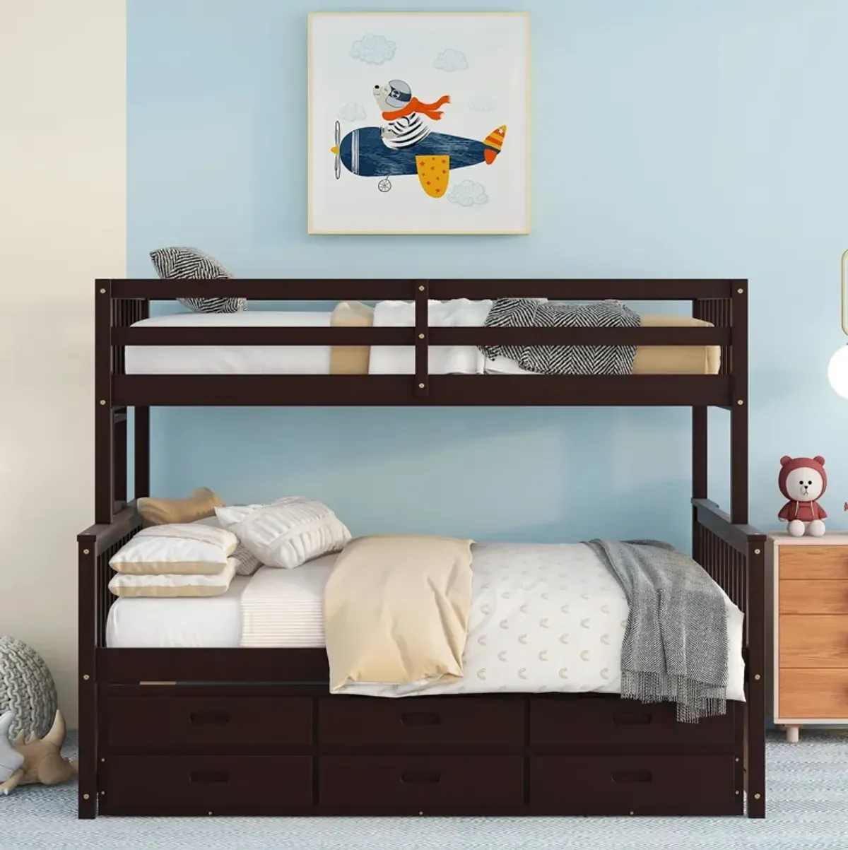 Twin Over Full Bunk Bed With Twin Size Trundle, Separable Bunk Bed With Drawers For Bedroom